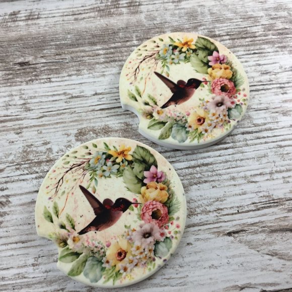 Hummingbird Floral Car Coasters - Picture 6 of 7